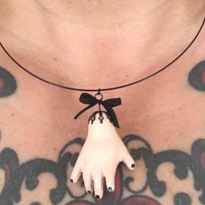 Gothic Choker w/Doll Hand Pendant